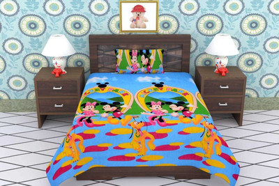 BLUEDOT 144 TC Microfiber Single Cartoon Flat Bedsheet(Pack of 1, Blue)