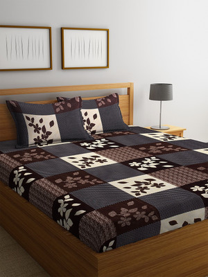 Fashion String Microfiber Double Flat 120 TC Floral Bedsheet(Pack of 1, Brown)