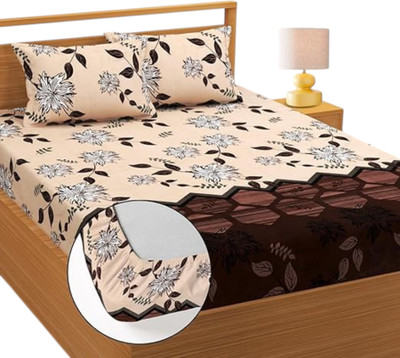 viraj 250 TC Cotton Double Floral Fitted (Elastic) Bedsheet(Pack of 1, Multicolor)