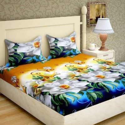 deepak impex 140 TC Cotton Double 3D Printed Flat Bedsheet(Pack of 1, White)