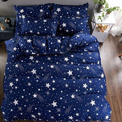 kaku handloom 140 TC Microfiber Double 3D Printed Flat Bedsheet(Pack of 1, Blue)