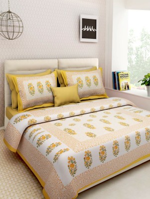 double cotton bed sheet 144 TC Cotton King Floral Flat Bedsheet(Pack of 1, Yellow)