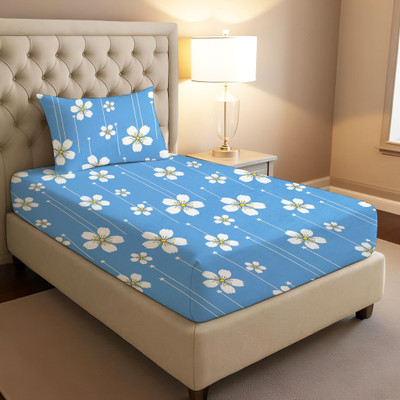 LABHAM 140 TC Cotton Single Printed Flat Bedsheet(Pack of 1, Orange Flower)