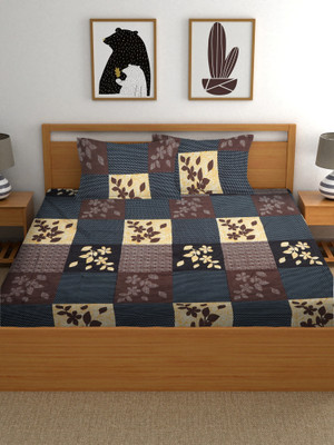 COTTON VILLAS 144 TC Microfiber Double Printed Flat Bedsheet(Pack of 1, 3D Black Coin Printed)