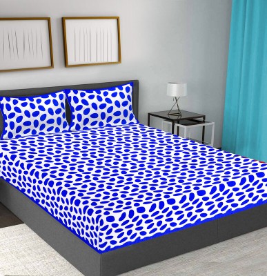 FrionKandy Living 104 TC Cotton Double Printed Flat Bedsheet(Pack of 1, Blue White)