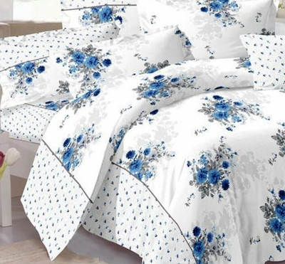 ROOMSTYLE 230 TC Cotton Double Printed Fitted (Elastic) Bedsheet(Pack of 1, White)