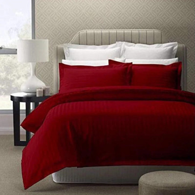 Sosha Cotton Queen Flat 210 TC Striped Bedsheet(Pack of 1, mahroon)