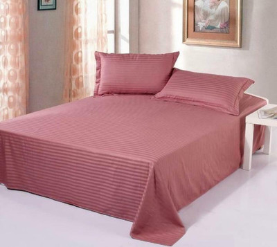 Hardeep Satin Double Flat 300 TC Striped Bedsheet(Pack of 1, Light Maroon)