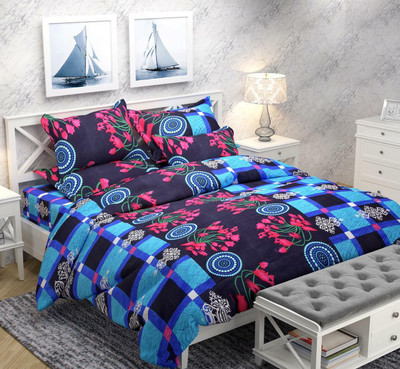 Koli Trading 220 TC Cotton Double Abstract Flat Bedsheet(Pack of 1, White)