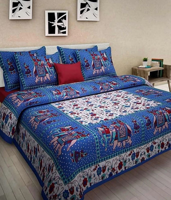 S R Enterprises Cotton Double Flat 141 TC Jaipuri Prints Bedsheet(Pack of 1, Multicolor)
