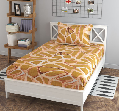 AUSIEE 160 TC Cotton Single Printed Fitted (Elastic) Bedsheet(Pack of 1, Yellow)