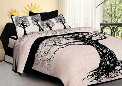 ALANTROX ENTERPRISES 110 TC Cotton Double Printed Flat Bedsheet(Pack of 1, Black)