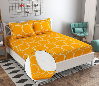HOMYBEES 220 TC Cotton Queen Abstract Fitted (Elastic) Bedsheet(Pack of 1, Multicolor44)