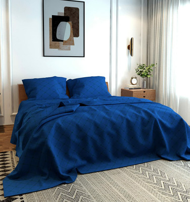 TURIYA 180 TC Microfiber Double Checkered Flat Bedsheet(Pack of 1, Blue)