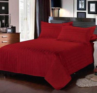 LX LOYREX Cotton Double Flat 240 TC Striped Bedsheet(Pack of 1, Maroon)