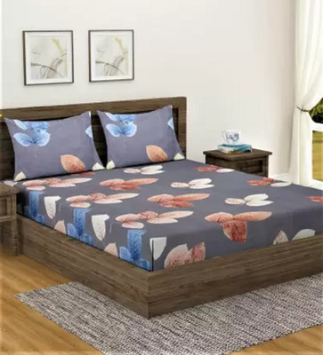 TURIYA Microfiber Double Fitted (Elastic) 180 TC Printed Bedsheet(Pack of 1, Brown)