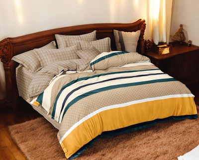 HOMYBEES Cotton Double Flat 220 TC Abstract Bedsheet(Pack of 1, Beige, Multicolor, Orange)