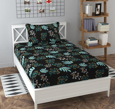 TOZO SHINE 210 TC Microfiber Single Printed Flat Bedsheet(Pack of 1, Dark Green)