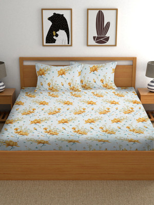 PNP Textiles 140 TC Polycotton Double 3D Printed Flat Bedsheet(Pack of 1, White)