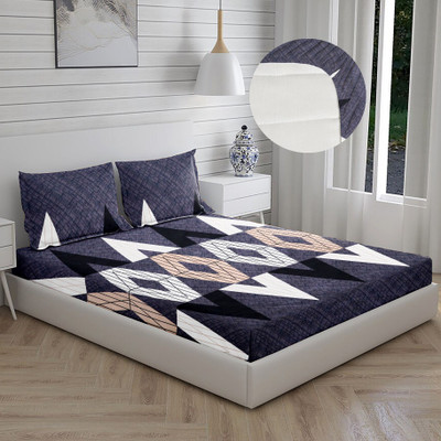SUKHAURA Cotton Double Fitted (Elastic) 230 TC Printed Bedsheet(Pack of 1, Multicolor)