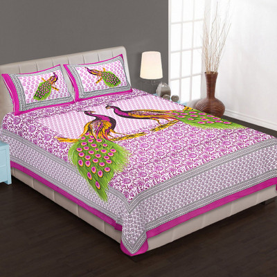 Navkar Creation 141 TC Cotton Queen 3D Printed Flat Bedsheet(Pack of 1, Multicolor)