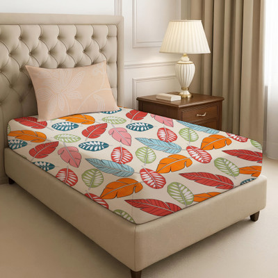 DBRUNO 144 TC Microfiber Single Floral Flat Bedsheet(Pack of 1, Cream With Multi Leave)