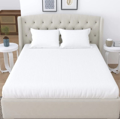 Dokarn Cotton King Flat 210 TC Striped Bedsheet(Pack of 1, White)