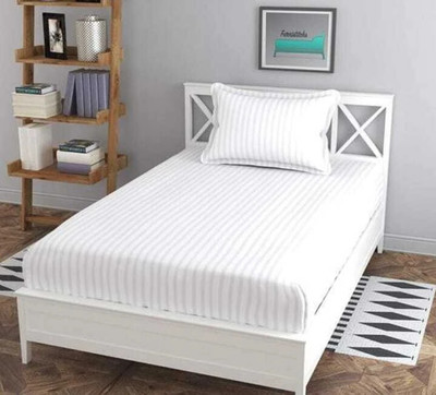 best & well 220 TC Cotton Single Striped Flat Bedsheet(Pack of 1, White)