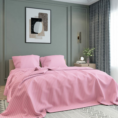 TURIYA Microfiber Double Flat 160 TC Striped Bedsheet(Pack of 1, Carrot)