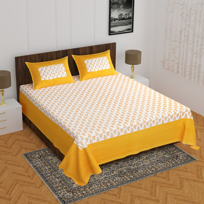 Home@shop Cotton Double Flat 144 TC Printed Bedsheet(Pack of 1, Yellow)