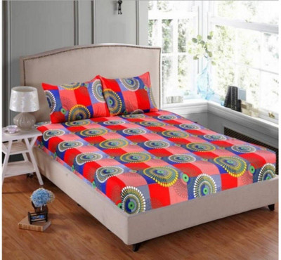 Radhey Textile 140 TC Microfiber Double 3D Printed Flat Bedsheet(Pack of 1, Red)