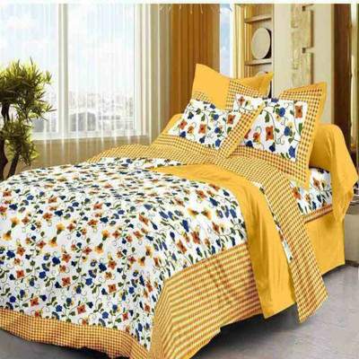 JAIPUR FASHION Cotton Double Flat Floral Bedsheet(Pack of 1, Yellow)