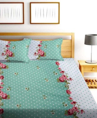 Ikaan decor 140 TC Microfiber Queen Floral Fitted (Elastic) Bedsheet(Pack of 1, PISTA GREEN, White)