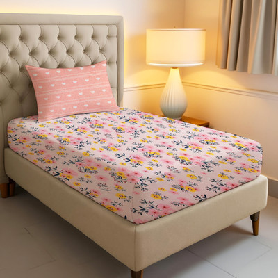 Shine Creation 240 TC Microfiber Single Printed Flat Bedsheet(Pack of 1, Pink)