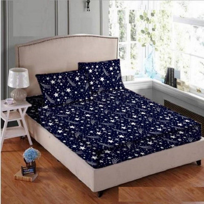 Aarvi styles 140 TC Microfiber Double 3D Printed Flat Bedsheet(Pack of 1, Blue)