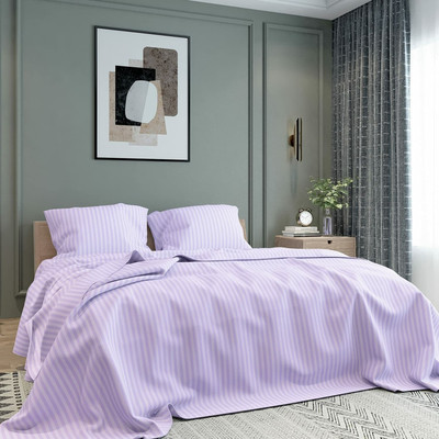 TURIYA Microfiber Double Flat 160 TC Striped Bedsheet(Pack of 1, Purple)