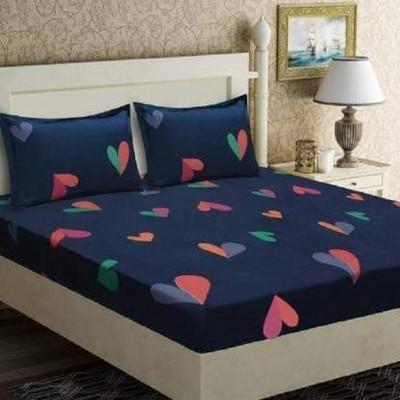 jim-Dandy 160 TC Polycotton Double 3D Printed Flat Bedsheet(Pack of 1, Dark Blue)