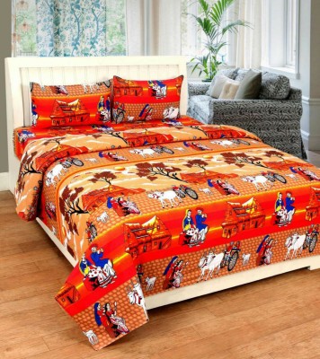 Home Readiness 104 TC Cotton Double Cartoon Flat Bedsheet(Pack of 1, Brown)