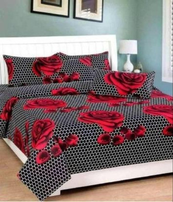 jim-Dandy 160 TC Polycotton Double 3D Printed Flat Bedsheet(Pack of 1, kala)