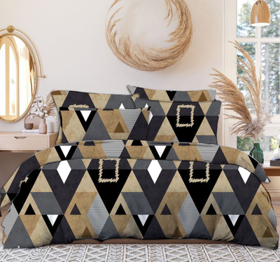 GLORIES 210 TC Cotton King Printed Flat Bedsheet(Pack of 1, grey abstract)