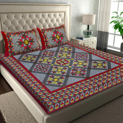 PETROSOLY 144 TC Cotton Double Jaipuri Prints Flat Bedsheet(Pack of 1, Red)