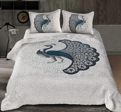 E ELMA Cotton Double Flat 120 TC Printed Bedsheet(Pack of 1, Blue)