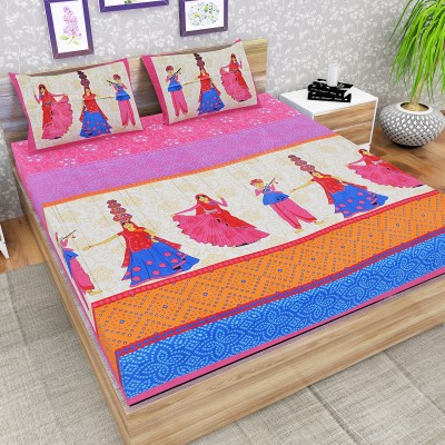 Ubania Collection 104 TC Cotton King Printed Flat Bedsheet(Pack of 1, Pink)