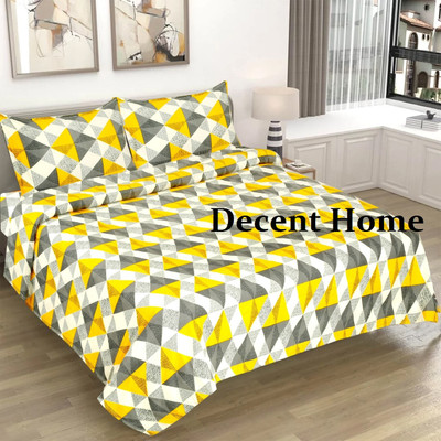 Decent Home 140 TC Microfiber Queen Floral Flat Bedsheet(Pack of 1, Yellow)