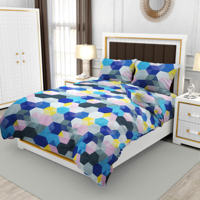 A11 M@LL 140 TC Polycotton Double Geometric Flat Bedsheet(Pack of 1, Multicolor)