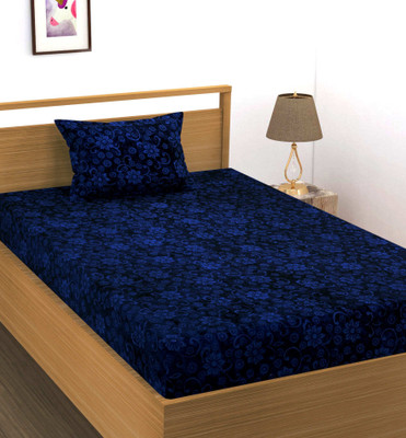 DECORHUT FAB Velvet King Fitted (Elastic) 300 TC Self Design Bedsheet(Pack of 1, Royal Blue)