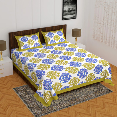 shree sd creation 144 TC Cotton Double Printed Flat Bedsheet(Pack of 1, Multicolor)