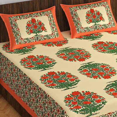 Maa Collection 144 TC Cotton Double Jaipuri Prints Flat Bedsheet(Pack of 1, Multicolor)