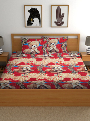COTTON VILLAS 144 TC Microfiber Double Printed Flat Bedsheet(Pack of 1, 3D Maroon Pattern Printed)