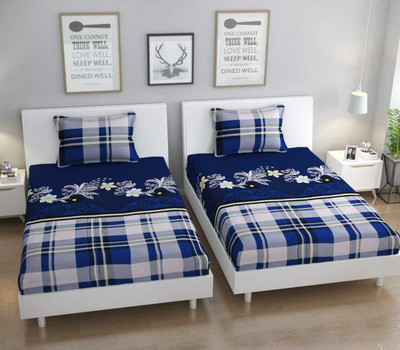TURIYA Microfiber Single Flat 180 TC Floral Bedsheet(Pack of 2, Navy)